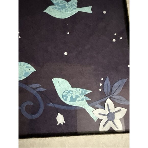 Vintage Chinese Jianzhi Paper Art Framed Bird Flowers Tree Leaves 14x6” Blue - Picture 15 of 16